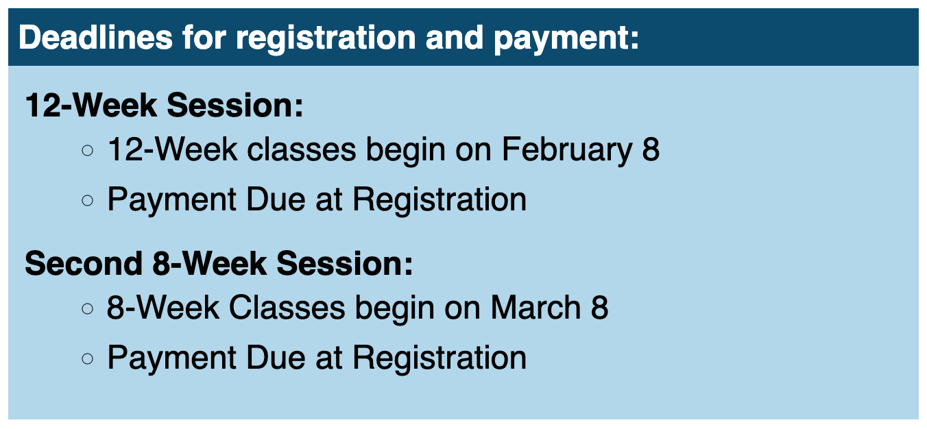 CCCC 12-week classes begin Feb. 8